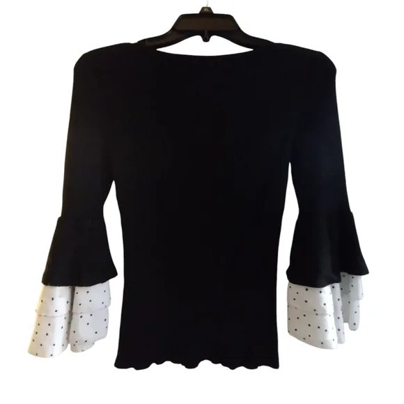 EUC White House Black Market ribbed sweater with polka dot ruffles size XS - Picture 2 of 5